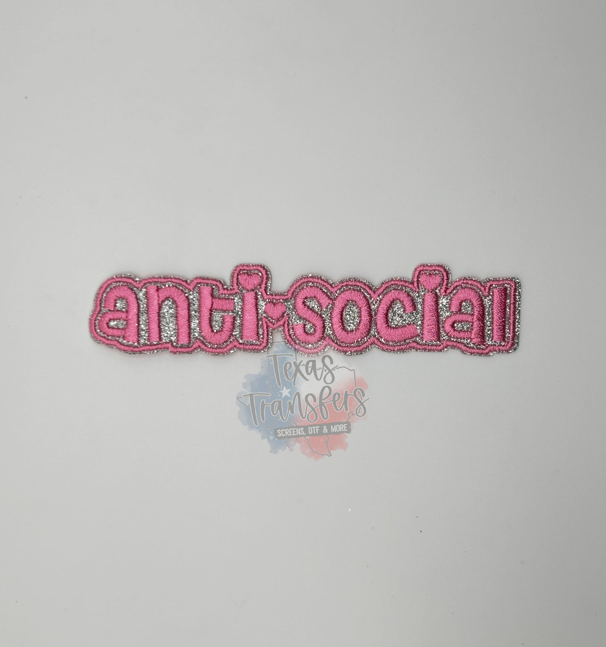 Antisocial Glitter Iron-On PATCH - Texas Transfers and Designs
