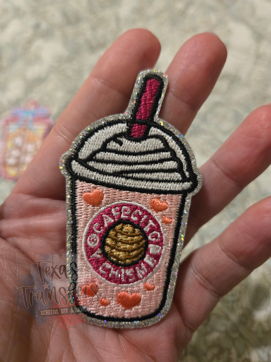 Cafecito y Chisme Glitter Cup Iron-On PATCH - Texas Transfers and Designs