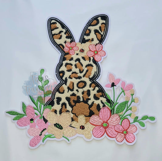 Floral Leopard Bunny XL  Iron-On Patch