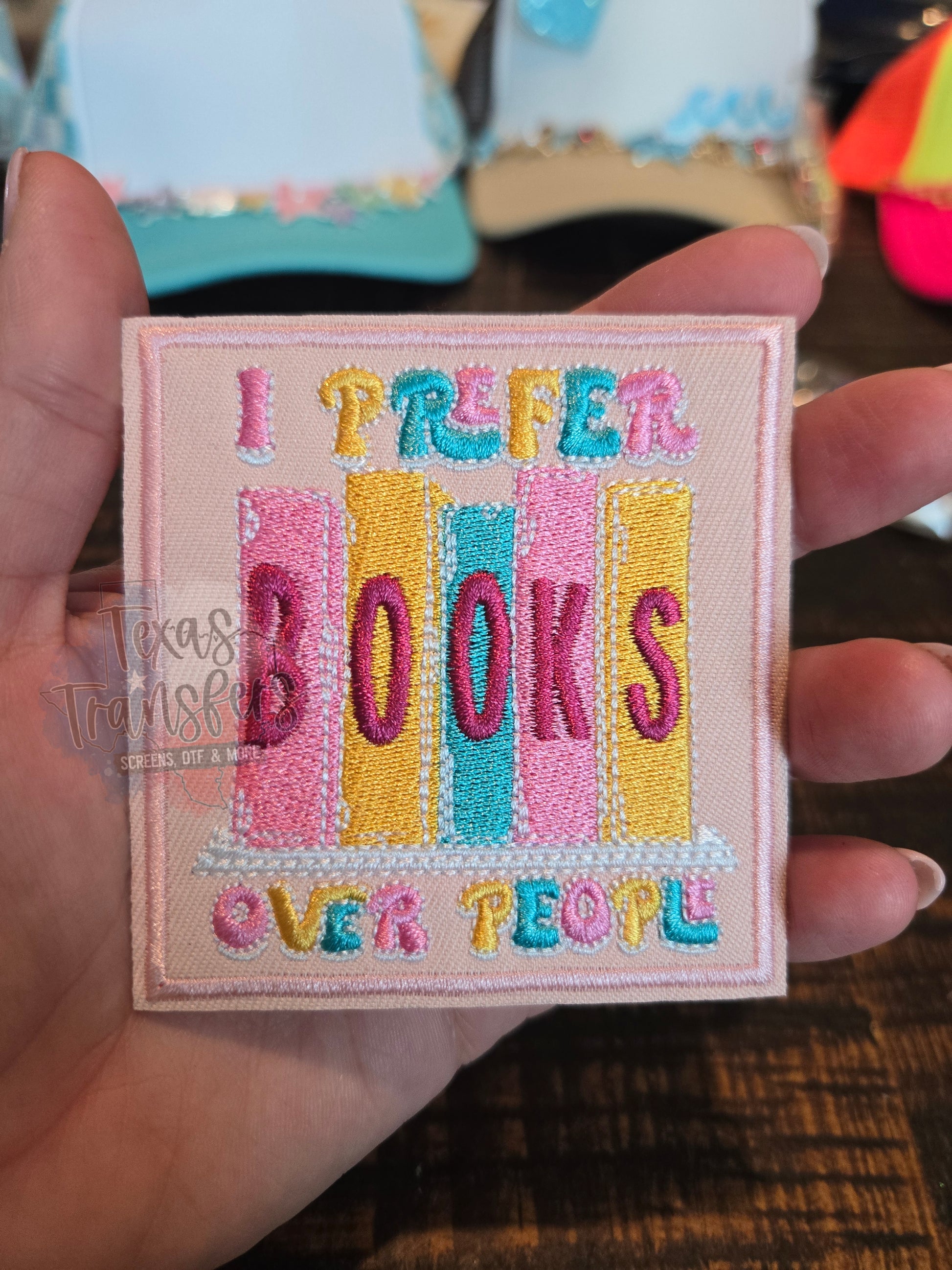 I Prefer Books Over People Iron-On PATCH - Texas Transfers and Designs
