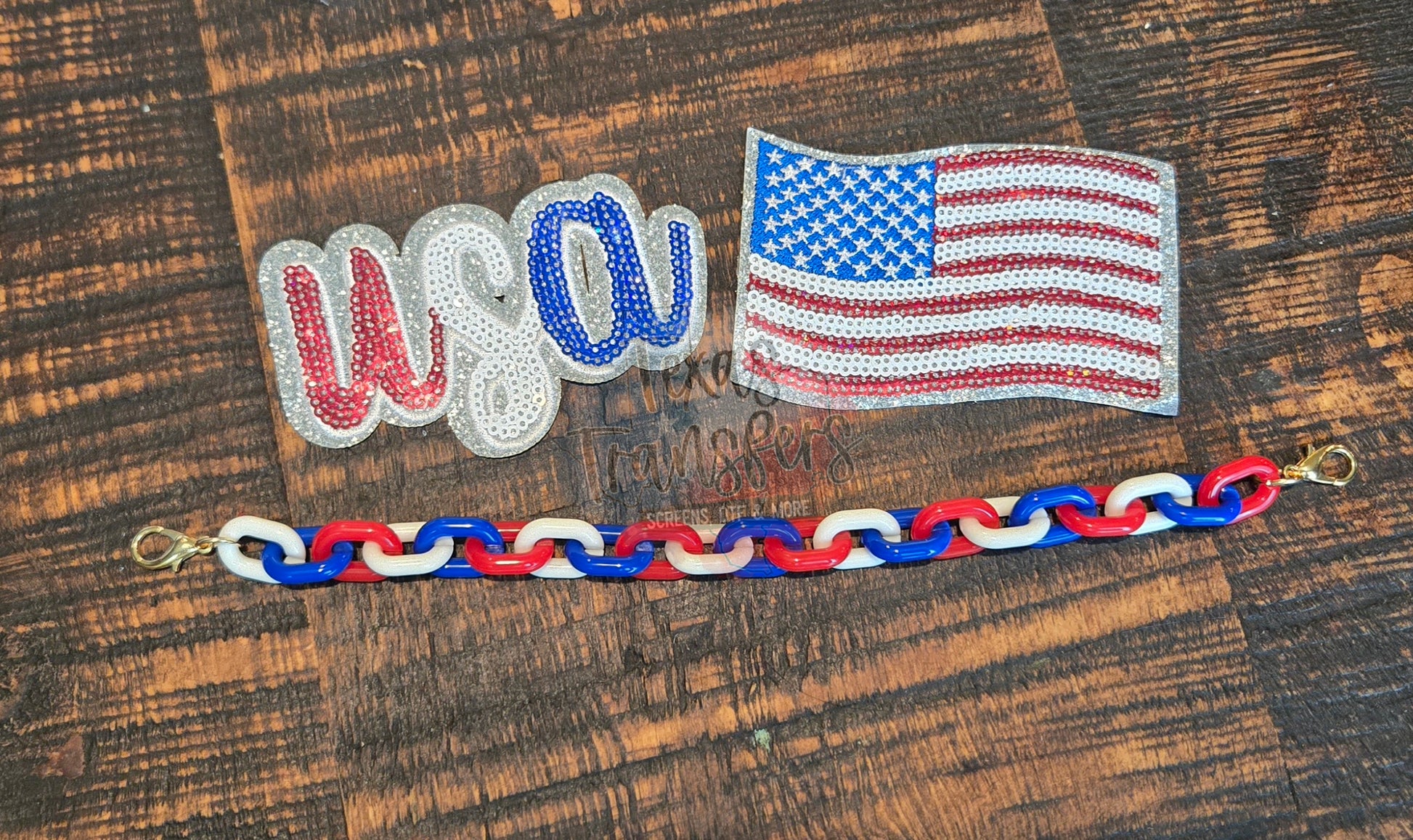 American Flag Sequin/Glitter Iron-On PATCH - Texas Transfers and Designs