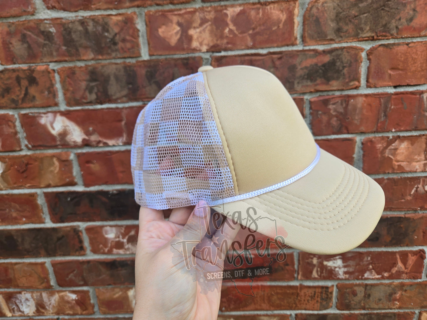 Tan Checker Trucker Hat