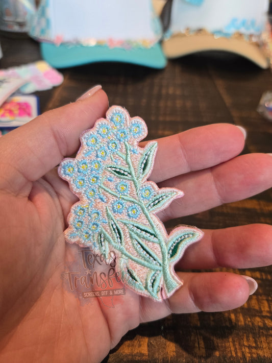 Dainty Light Blue Flowers Iron-On PATCH - Texas Transfers and Designs