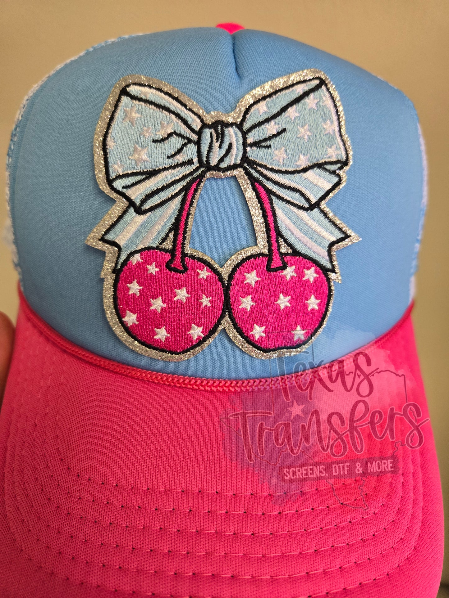 Patriotic Cherries Iron-On PATCH - Texas Transfers and Designs