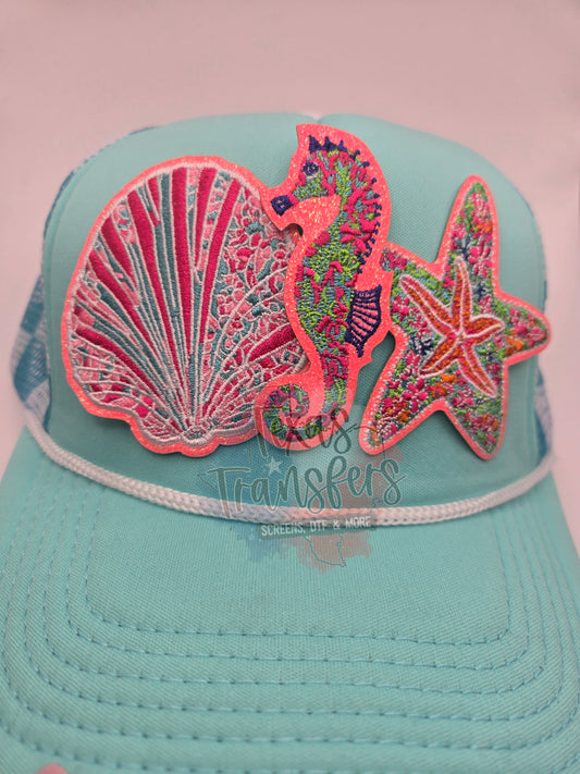 Coral Glitter Seahorse Iron-On PATCH - Texas Transfers and Designs