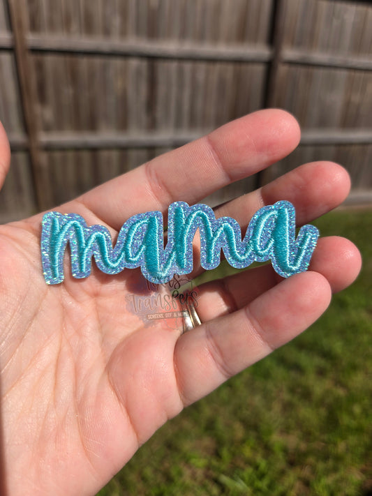 Mama Aqua Glitter Iron-On PATCH - Texas Transfers and Designs