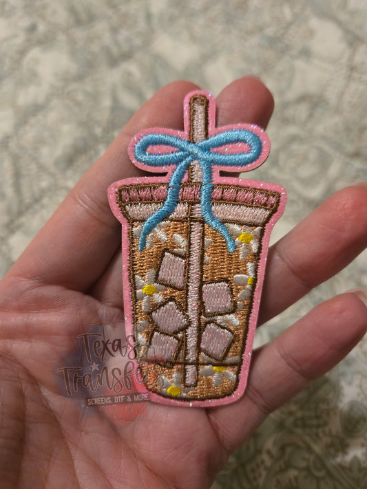 Iced Coffee Bow Daisies Iron-On PATCH