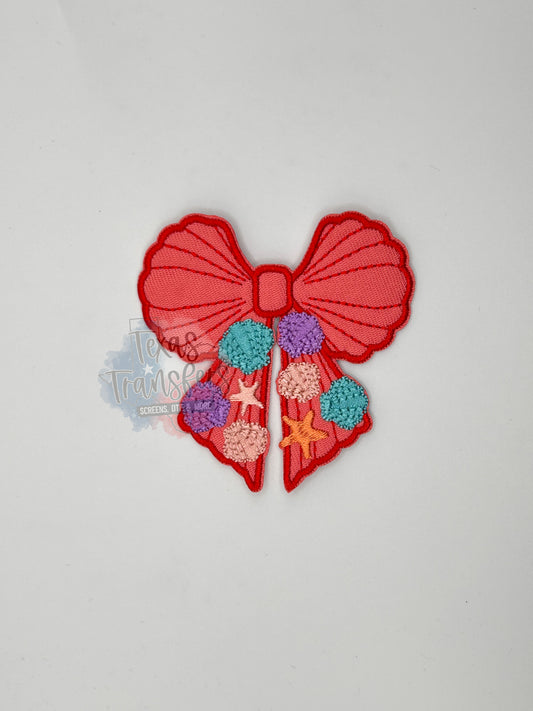 Shell Bow Coral Iron-On PATCH - Texas Transfers and Designs