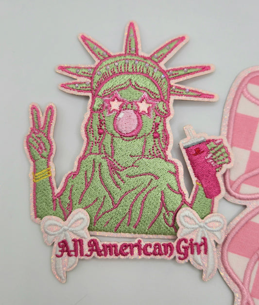 All American Girl Bows Iron-On PATCH - Texas Transfers and Designs