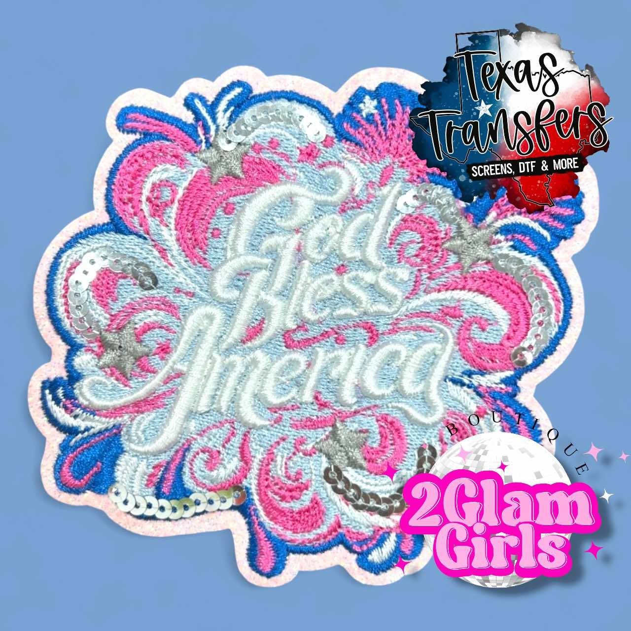 God Bless America Iron-On PATCH - Texas Transfers and Designs