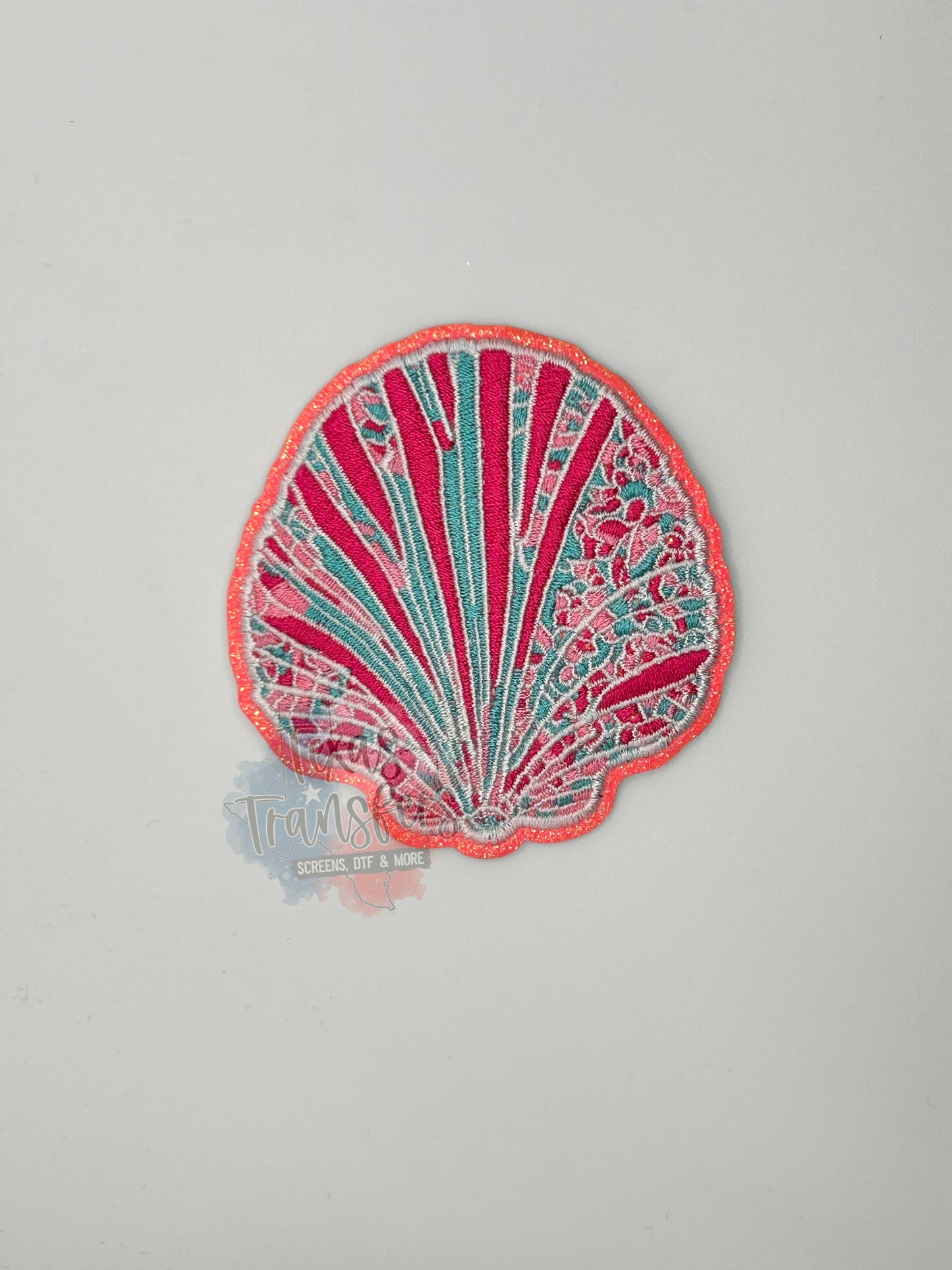 Coral Glitter Shell Iron-On PATCH - Texas Transfers and Designs