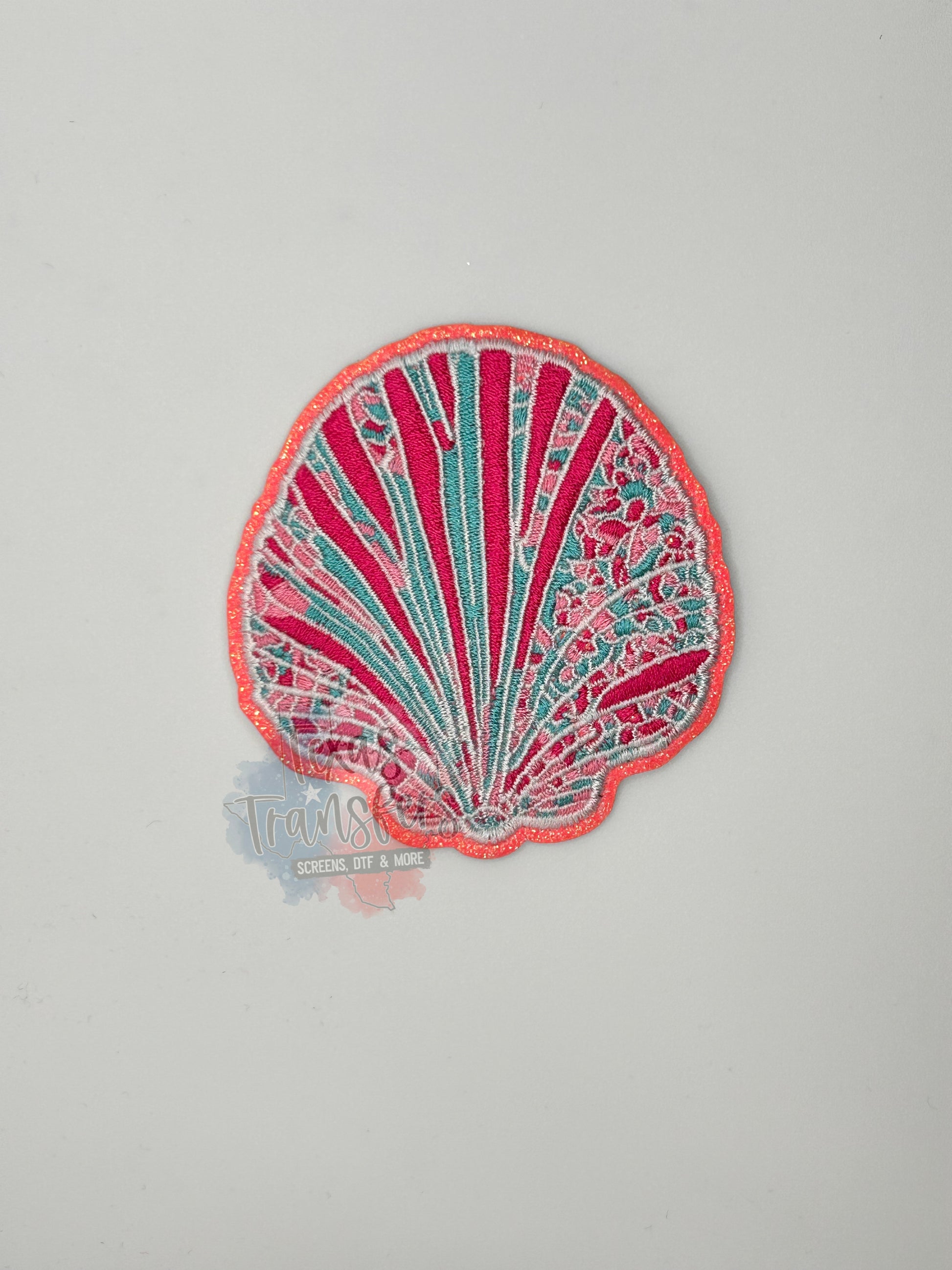 Coral Glitter Shell Iron-On PATCH - Texas Transfers and Designs