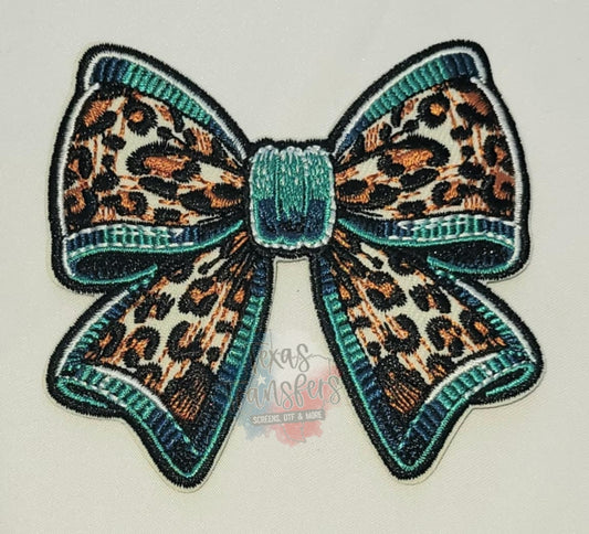 Teal Leopard Bow Iron-On Patch