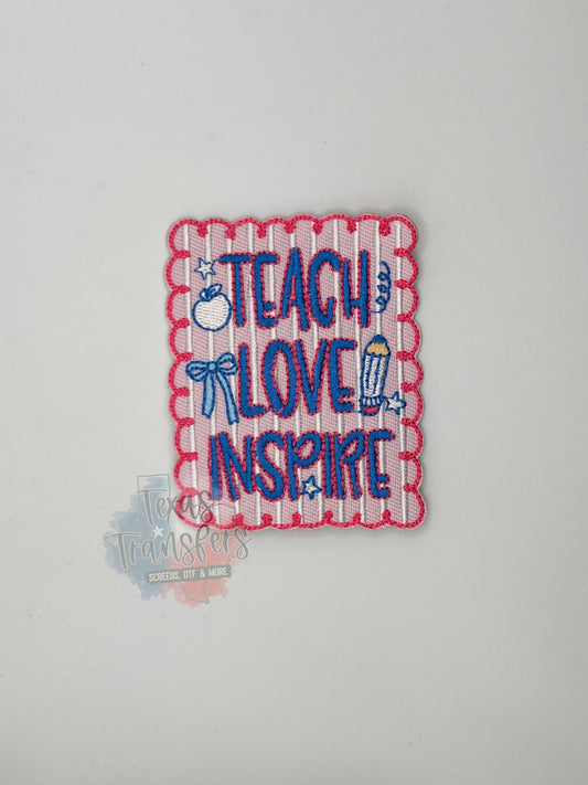Teach Love Inspire Pink Iron-On PATCH - Texas Transfers and Designs