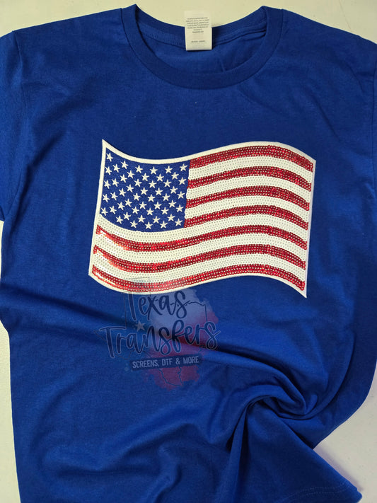 American Flag Sequin XL Iron-On PATCH - Texas Transfers and Designs