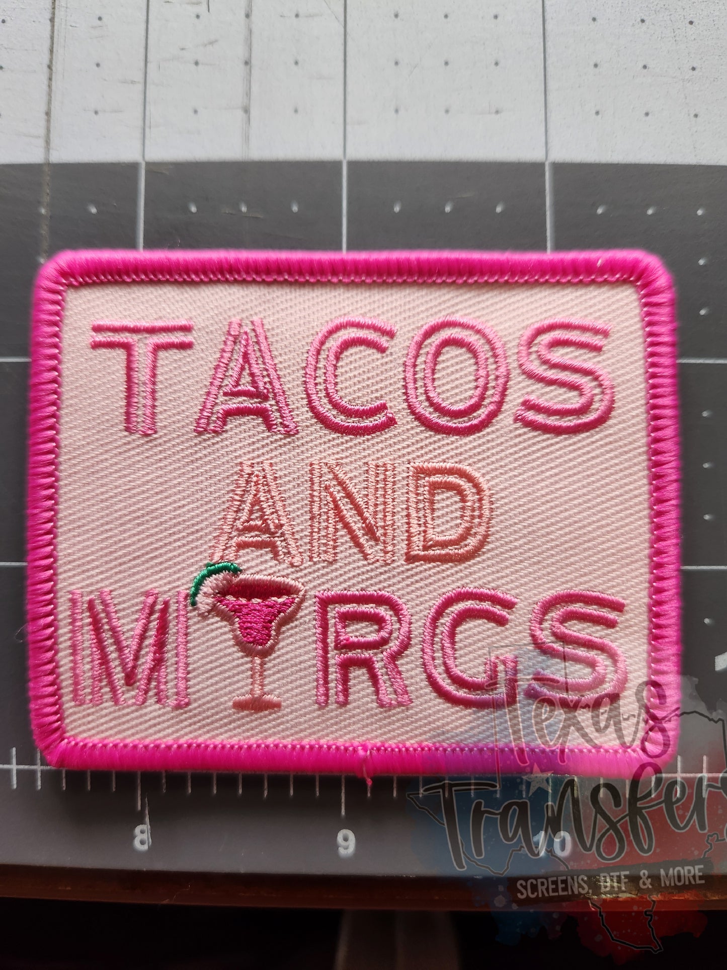 Tacos and Margs Pink Iron-On Patch