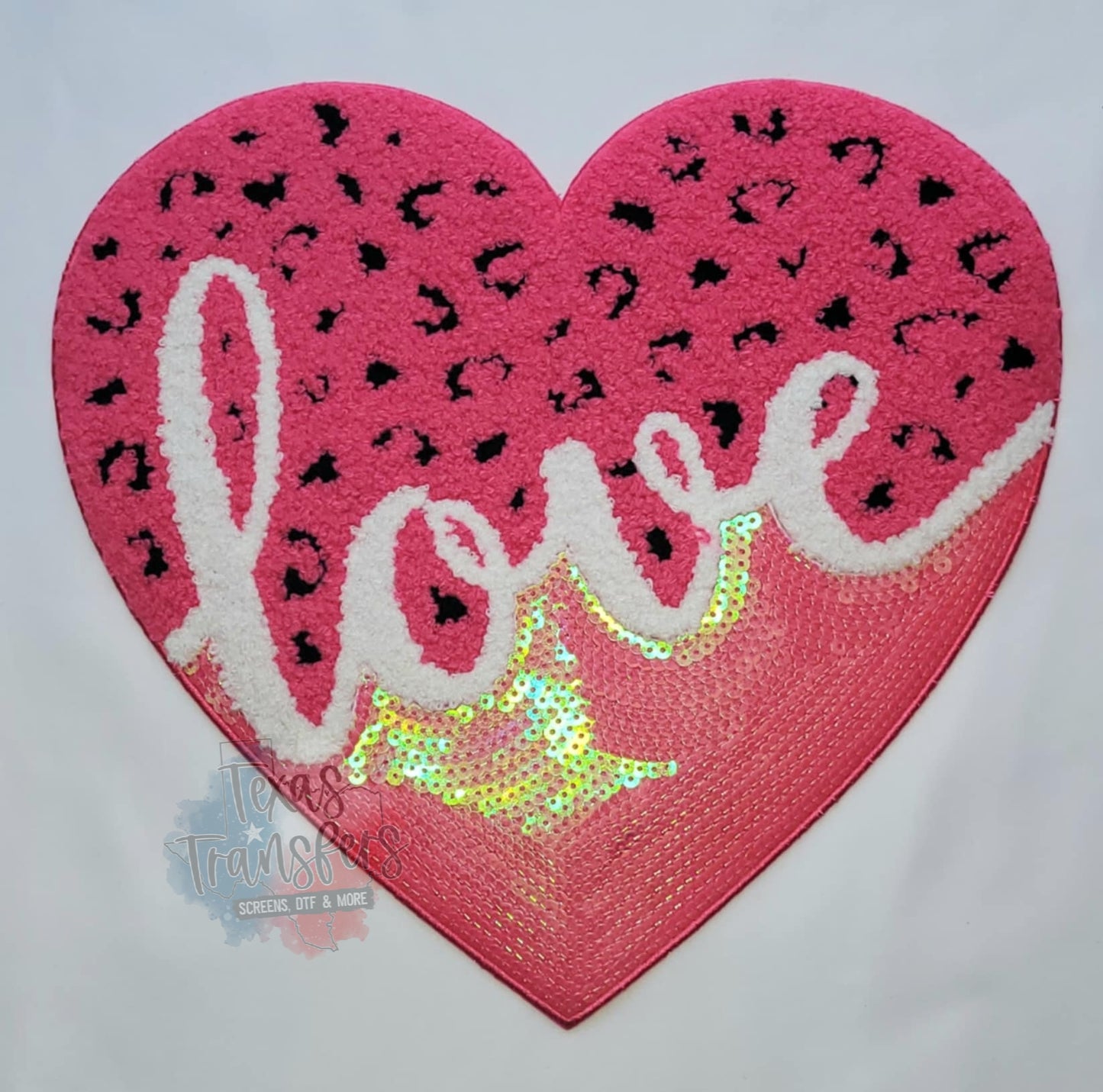 Leopard Sequin Love Heart XL  Iron-On Patch