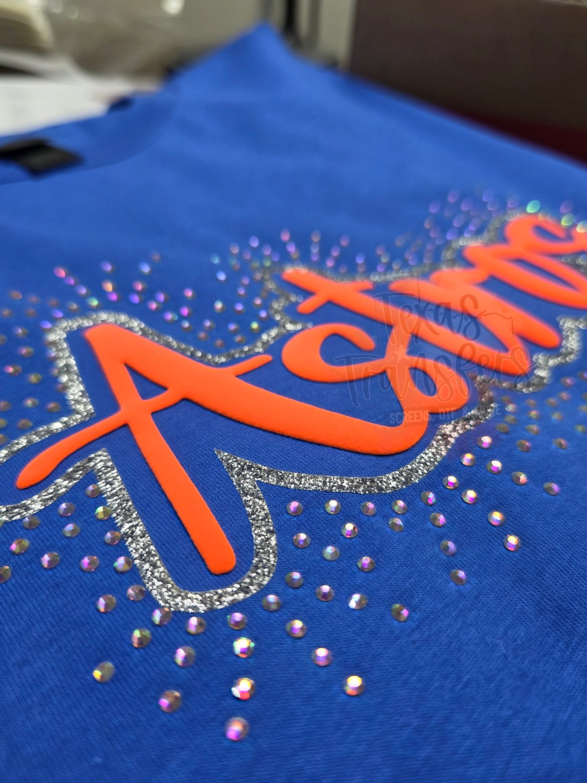 Astros Glitter/Puff/Rhinestone XL Iron-On Patch - Texas Transfers and Designs