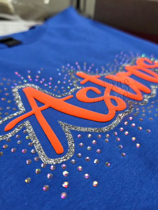 Astros Glitter/Puff/Rhinestone XL Iron-On Patch - Texas Transfers and Designs