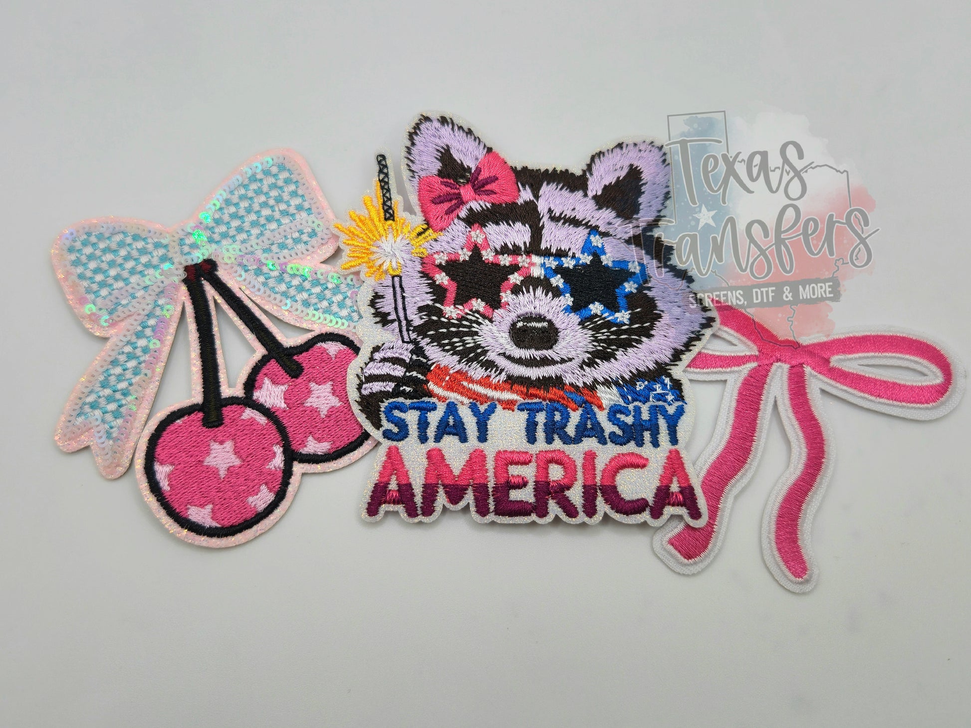 Stay Trashy America Raccoon Iron-On PATCH - Texas Transfers and Designs
