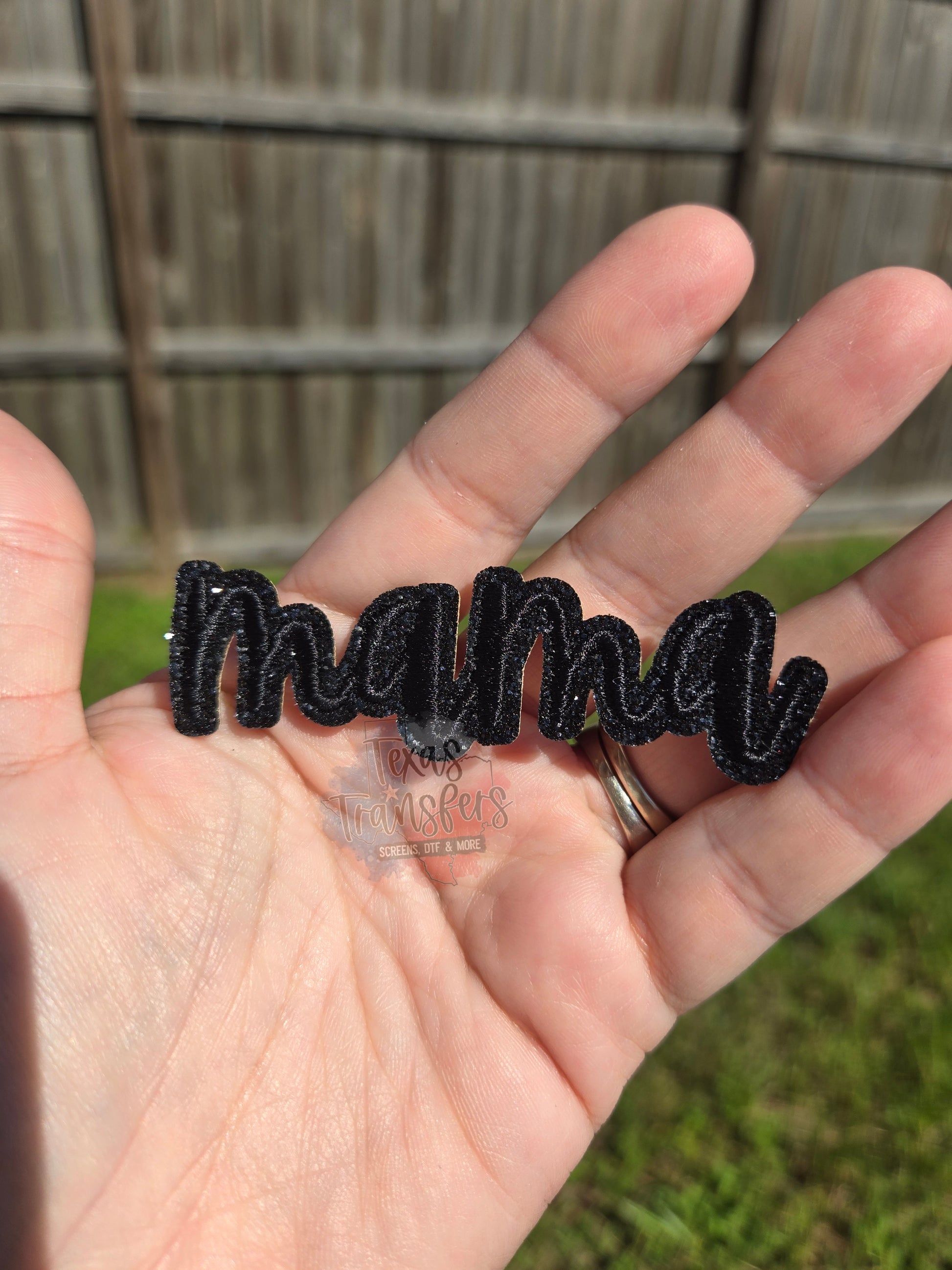 Mama Black Glitter Iron-On PATCH - Texas Transfers and Designs