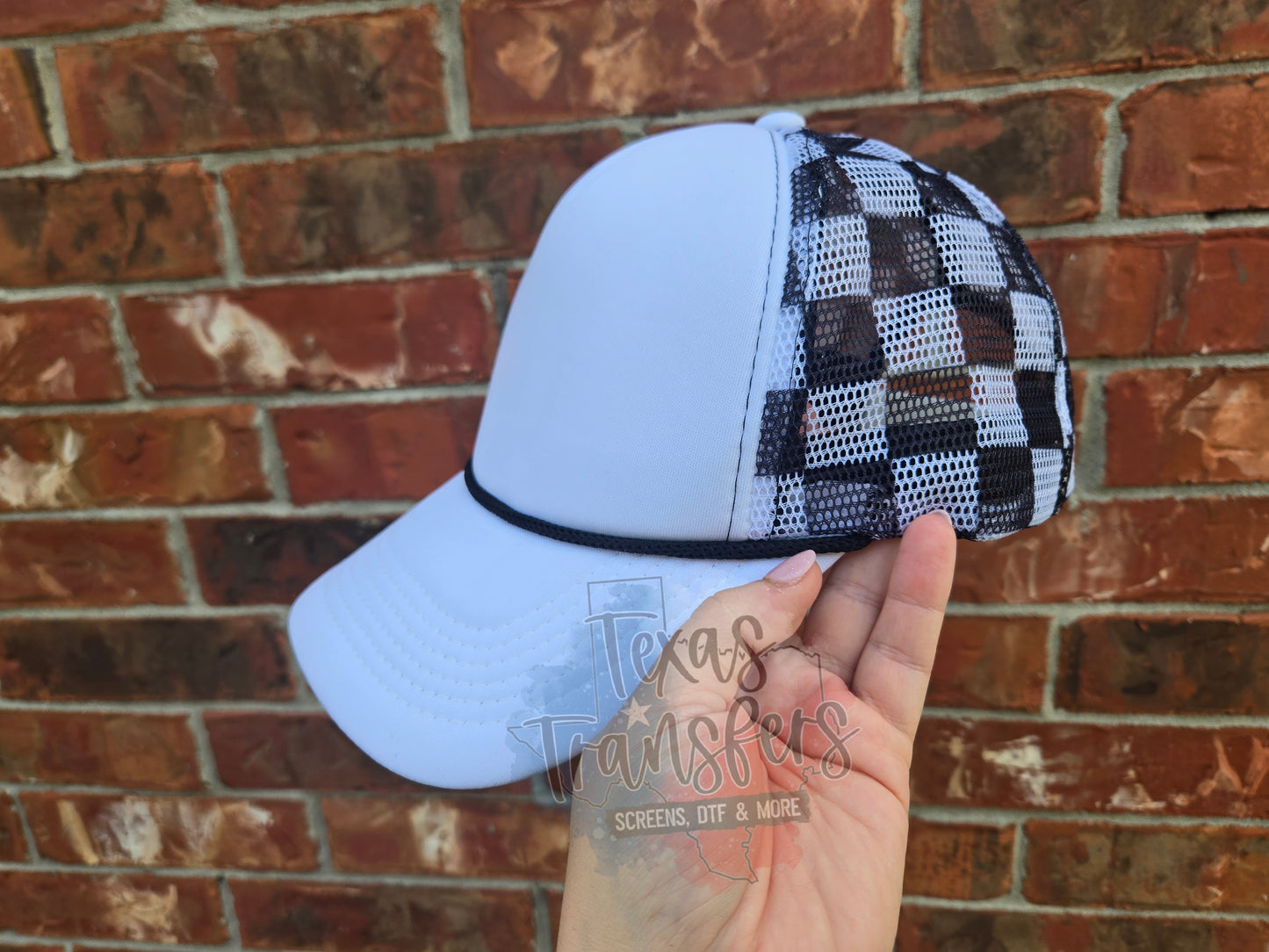 RESTOCK Arriving 8/8 White Checker Trucker Hat - Texas Transfers and Designs