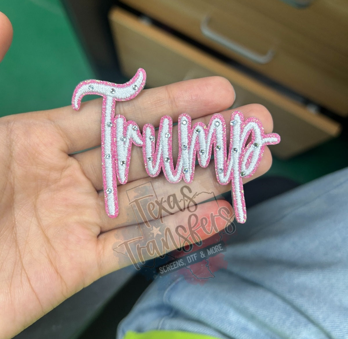 Pink Trump Rhinestone Iron-On PATCH - Texas Transfers and Designs
