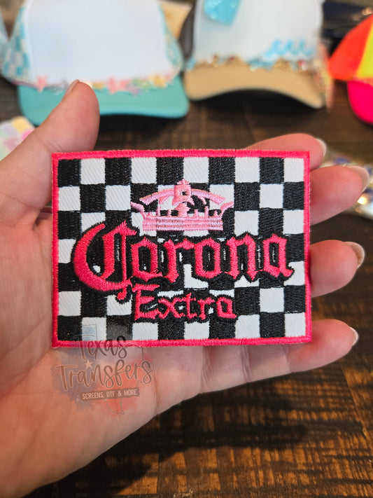 Corona Extra Checker Pink Iron-On PATCH