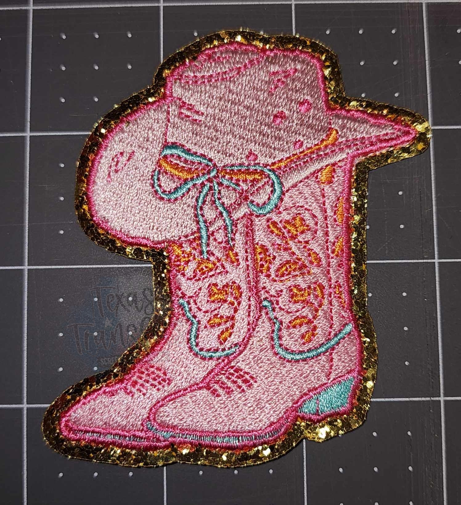 Pink Boots Iron-On PATCH - Texas Transfers and Designs