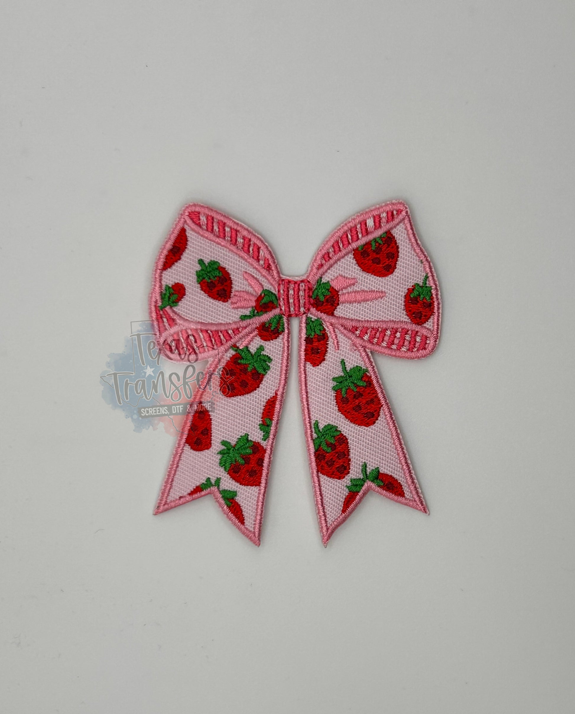 Strawberry Bow Iron-On Patch - Texas Transfers and Designs