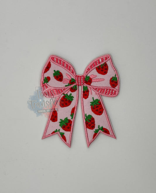 Strawberry Bow Iron-On Patch - Texas Transfers and Designs
