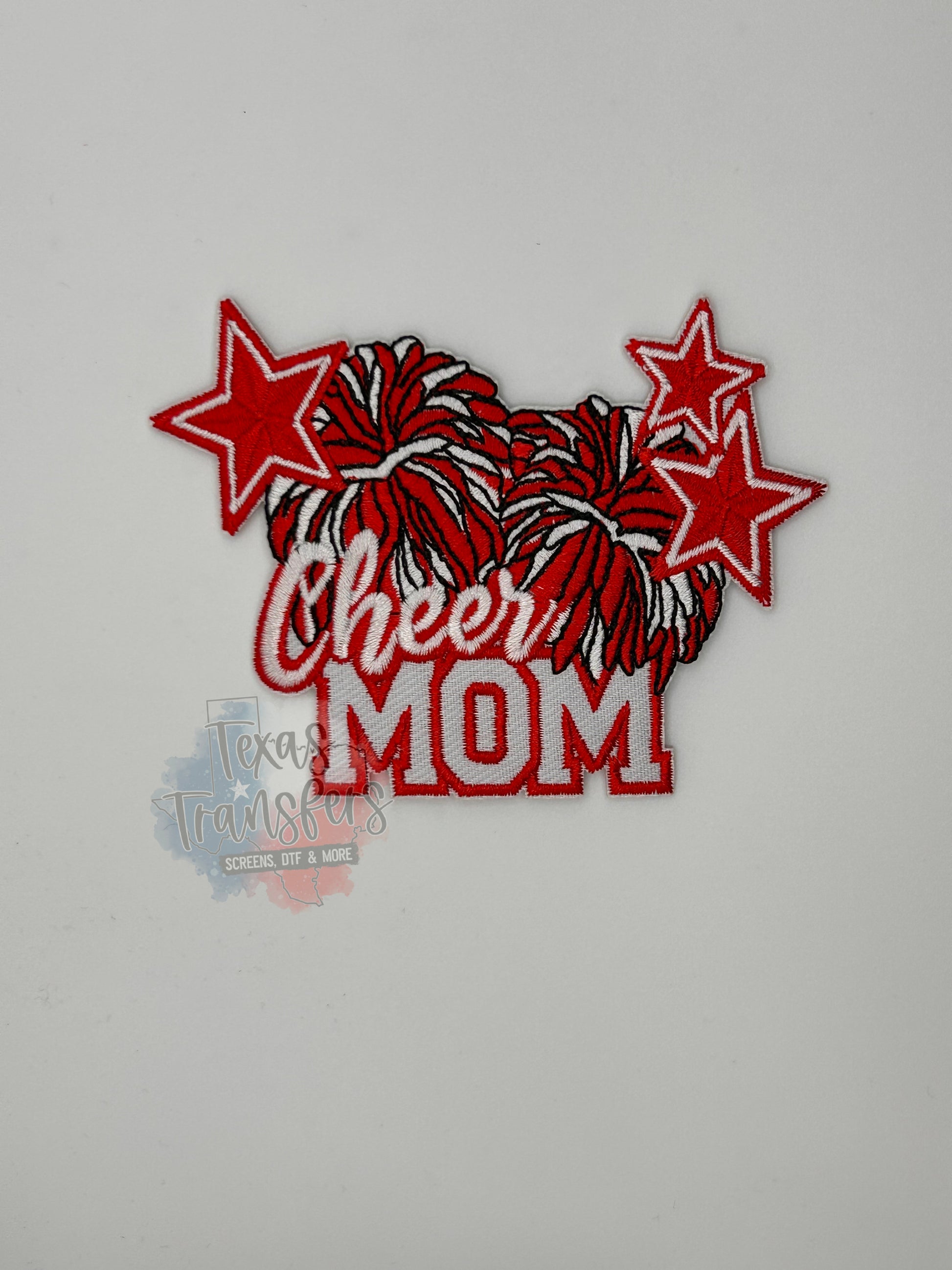Cheer Mom Red Iron-On PATCH - Texas Transfers and Designs