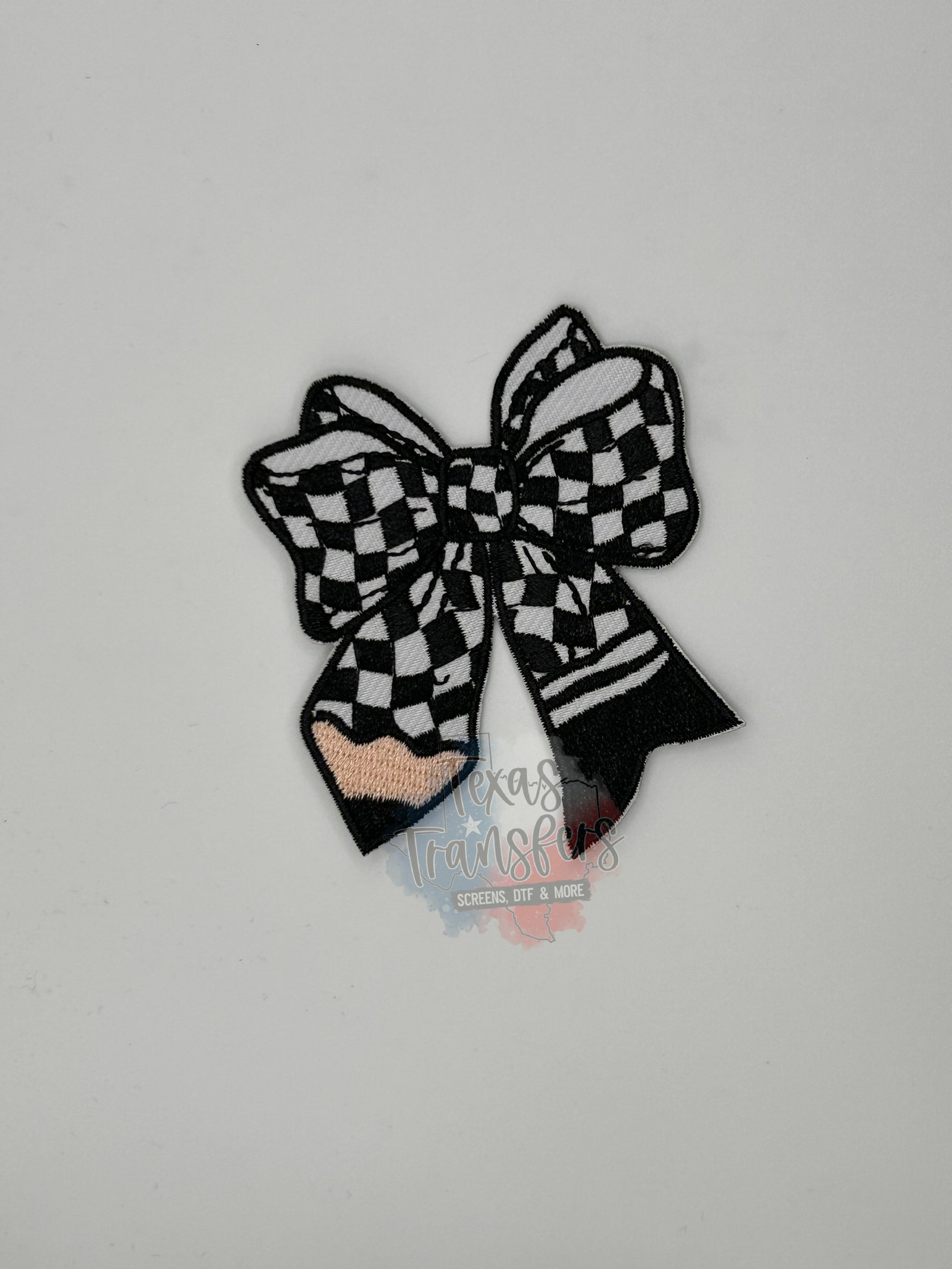 Checker Pencil Bow Iron-On PATCH - Texas Transfers and Designs