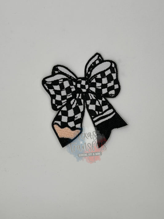 Checker Pencil Bow Iron-On PATCH - Texas Transfers and Designs