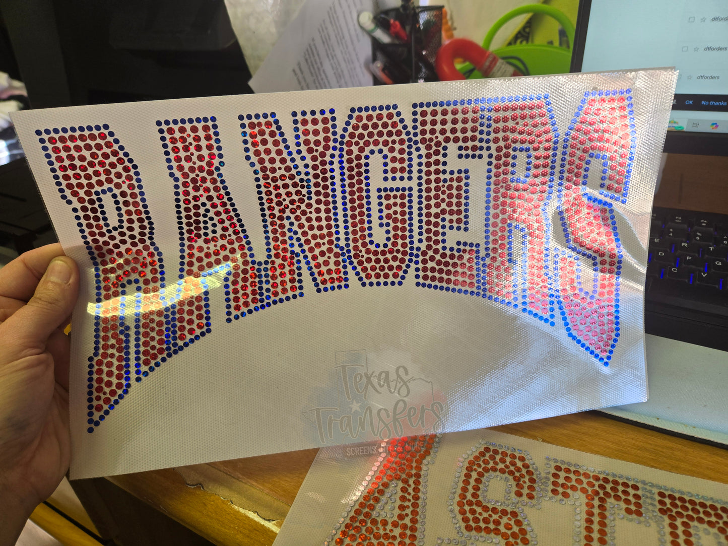 Rangers Curved Spangle Transfer - Texas Transfers and Designs