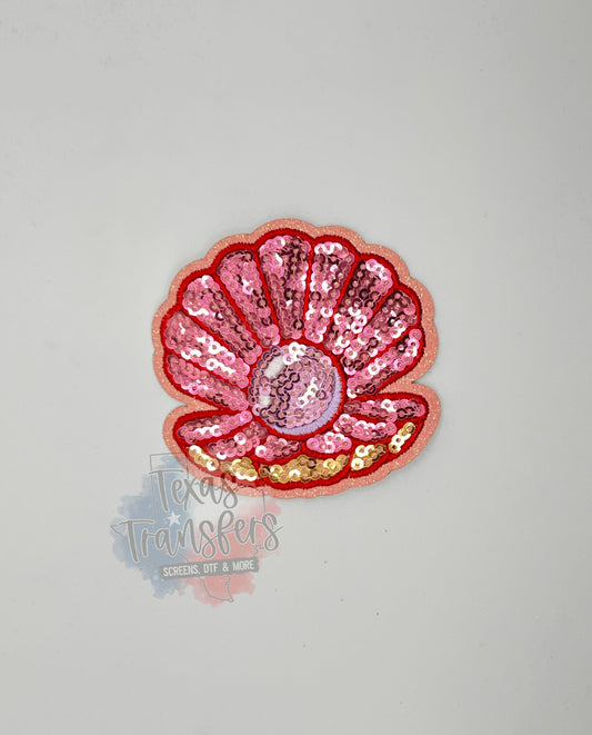 Sequin Oyster with Pearl Iron-On PATCH - Texas Transfers and Designs