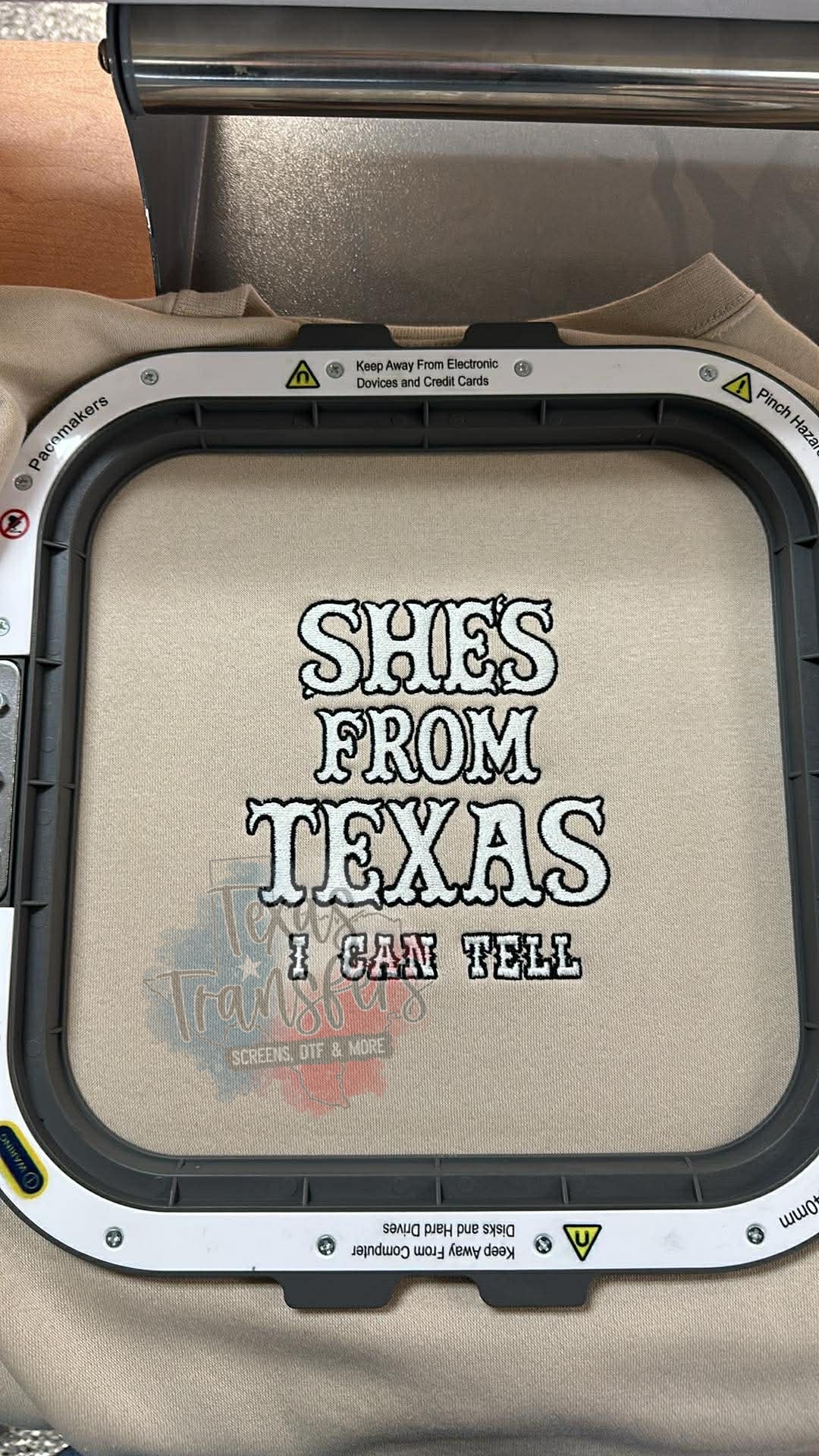 She's From Texas Embroidered Sweatshirt (Select Color) - Texas Transfers and Designs