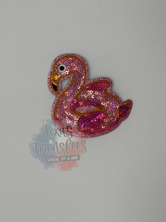 Sequin Flamingo Float Iron-On PATCH - Texas Transfers and Designs