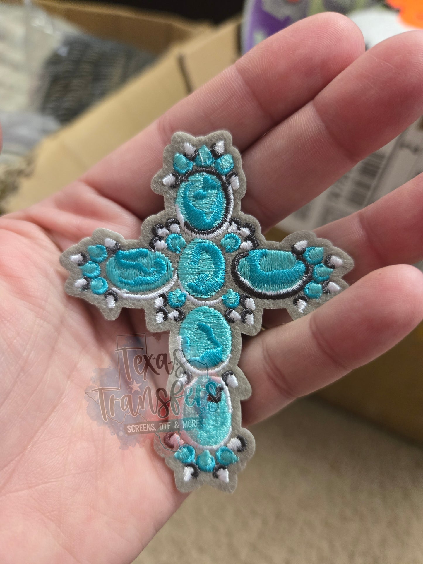 Turquoise Cross Iron-On PATCH