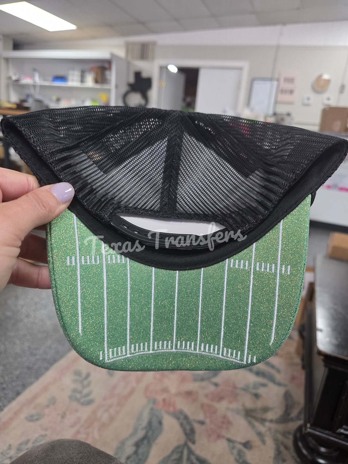 Black Embroidered Glitter Football Brim Premium Trucker Hat *EXCLUSIVE*