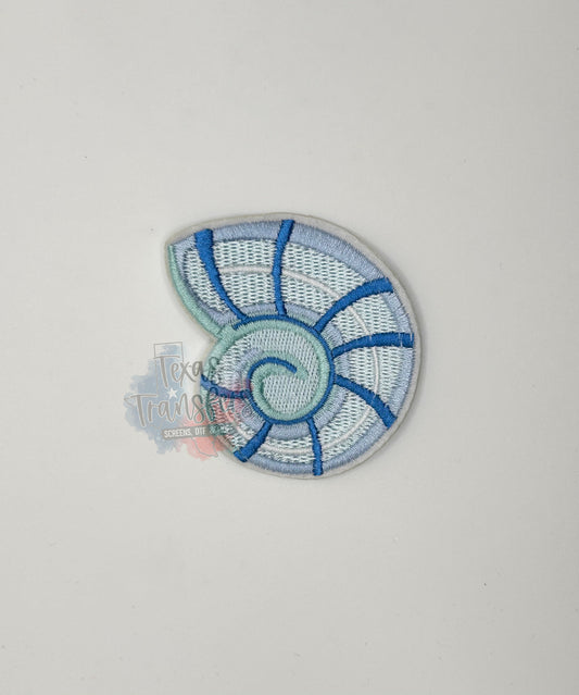 Spiral Blue Shell Iron-On Patch *DISCONTINUED* - Texas Transfers and Designs