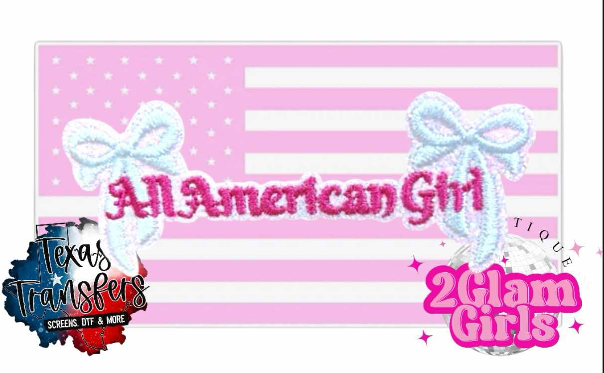 All American Girl Bows Iron-On PATCH - Texas Transfers and Designs