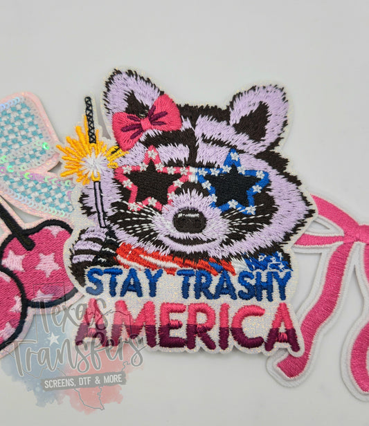 Stay Trashy America Raccoon Iron-On PATCH - Texas Transfers and Designs