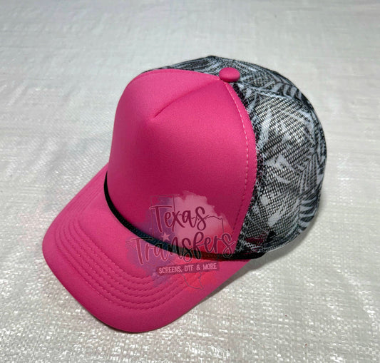 Pink/Black Palm Mesh Trucker Hat - Texas Transfers and Designs
