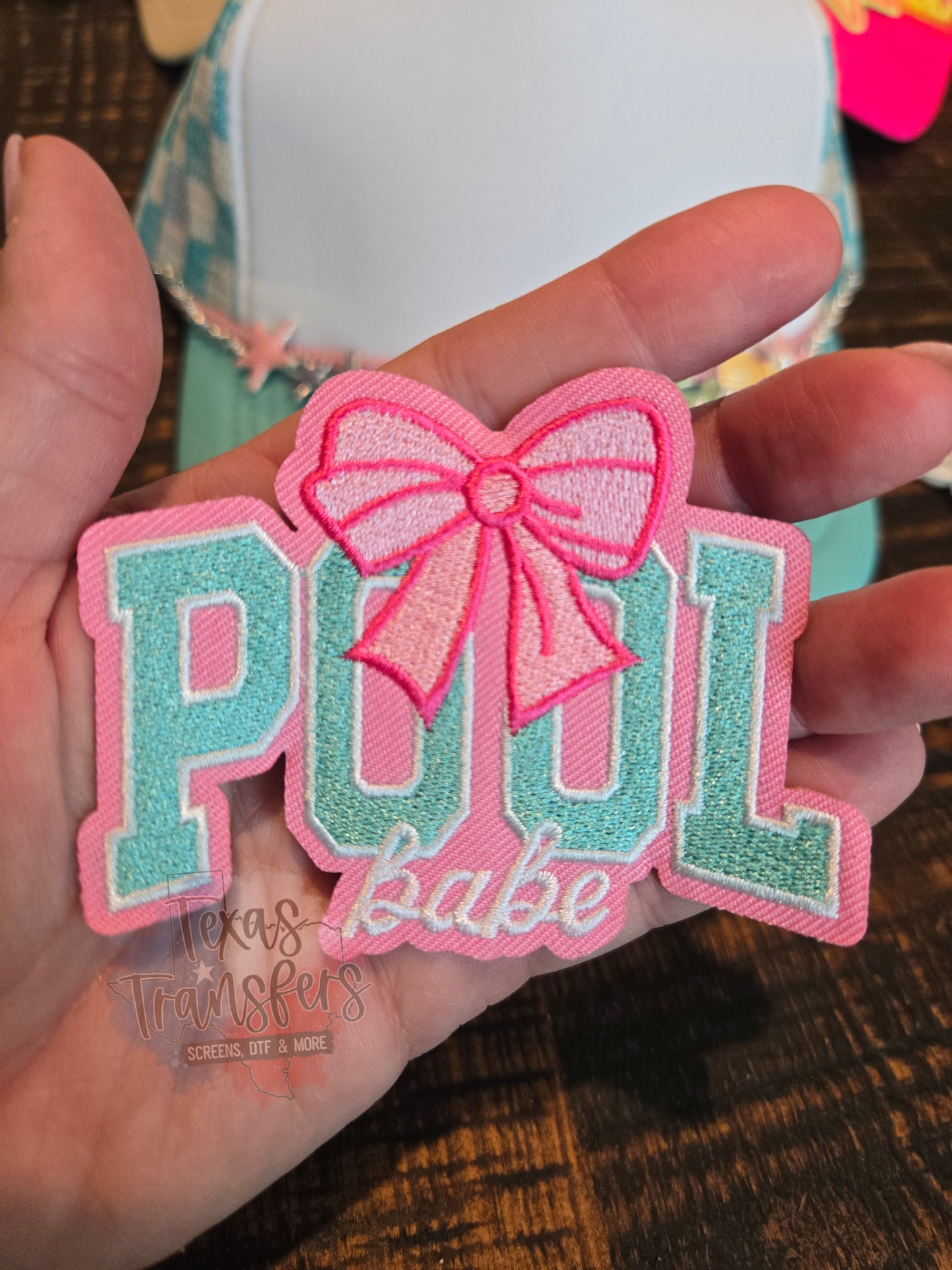 Pool Babe Bow Iron-On PATCH - Texas Transfers and Designs