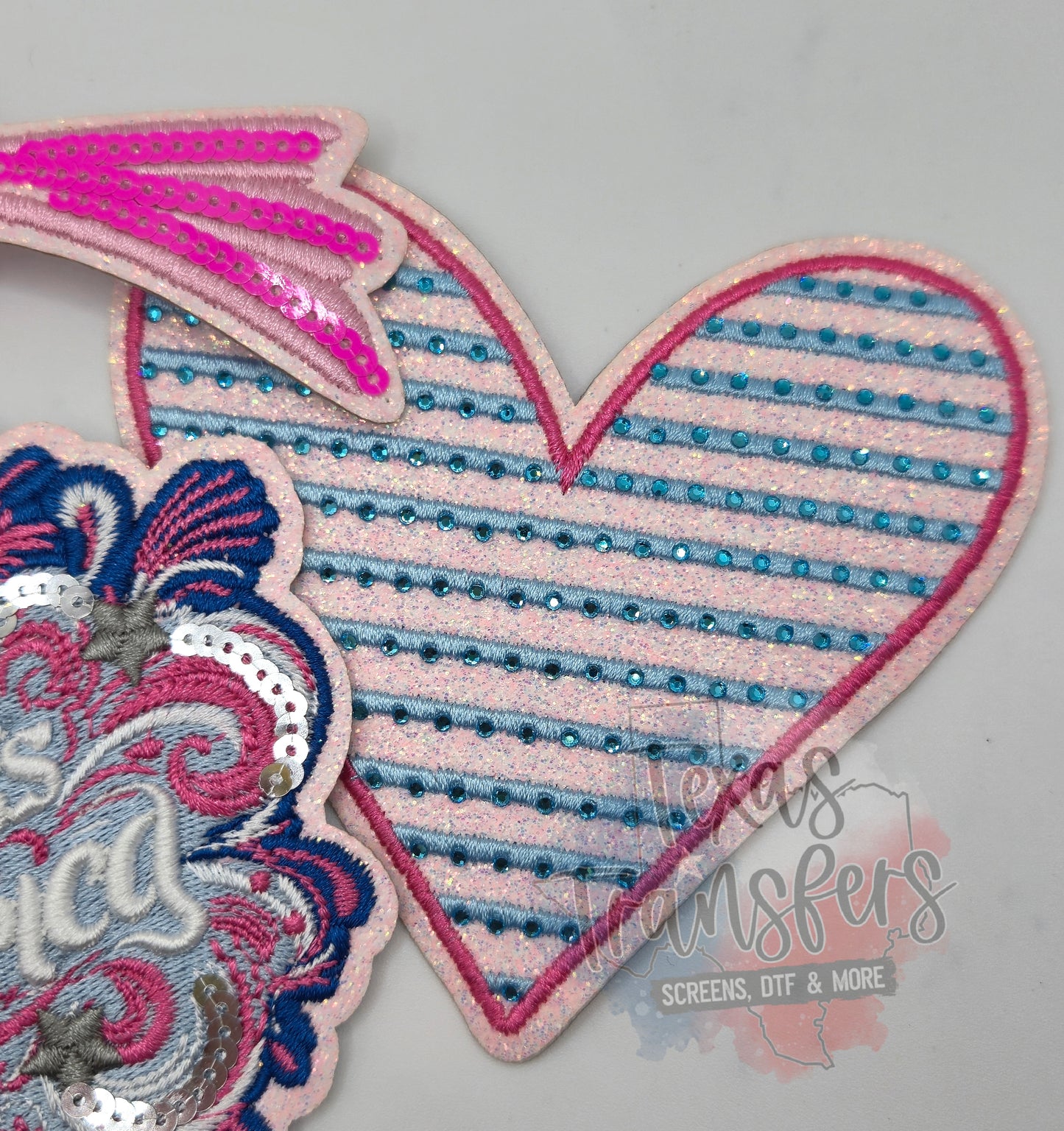 Rhinestone Glitter Striped Heart Iron-On PATCH