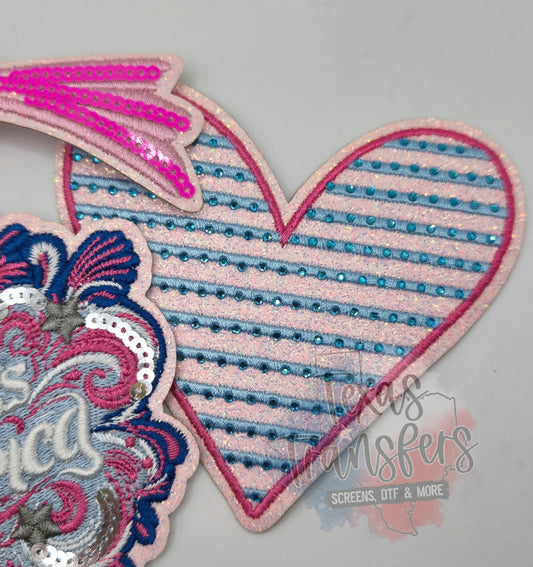 Rhinestone Glitter Striped Heart Iron-On PATCH