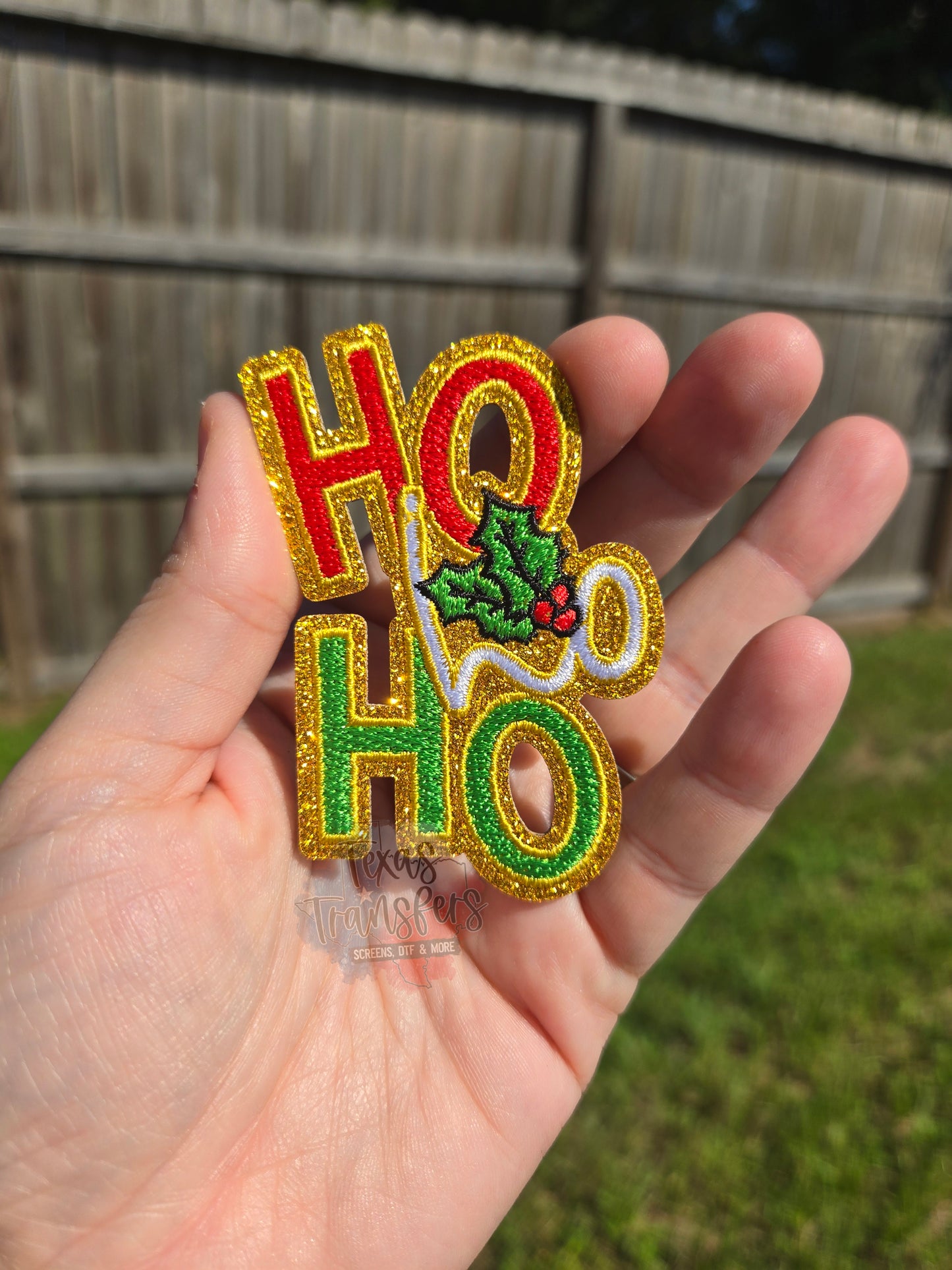 Ho Ho Ho Glitter Iron-On PATCH - Texas Transfers and Designs