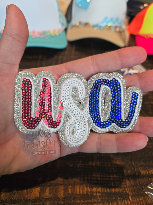 USA Sequin/Glitter Iron-On PATCH - Texas Transfers and Designs