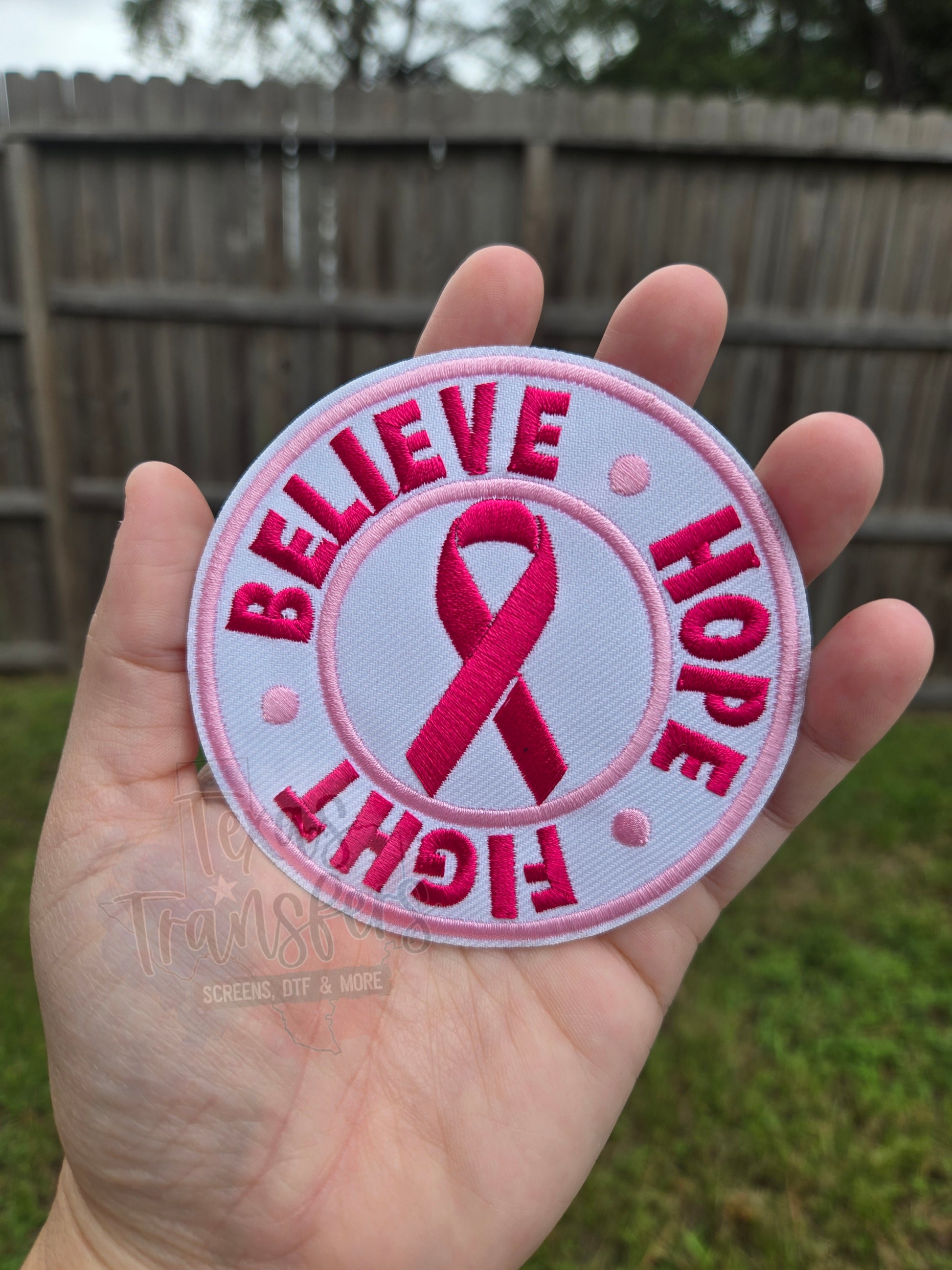 Believe Hope Fight Breast Cancer Iron-On PATCH - Texas Transfers and Designs